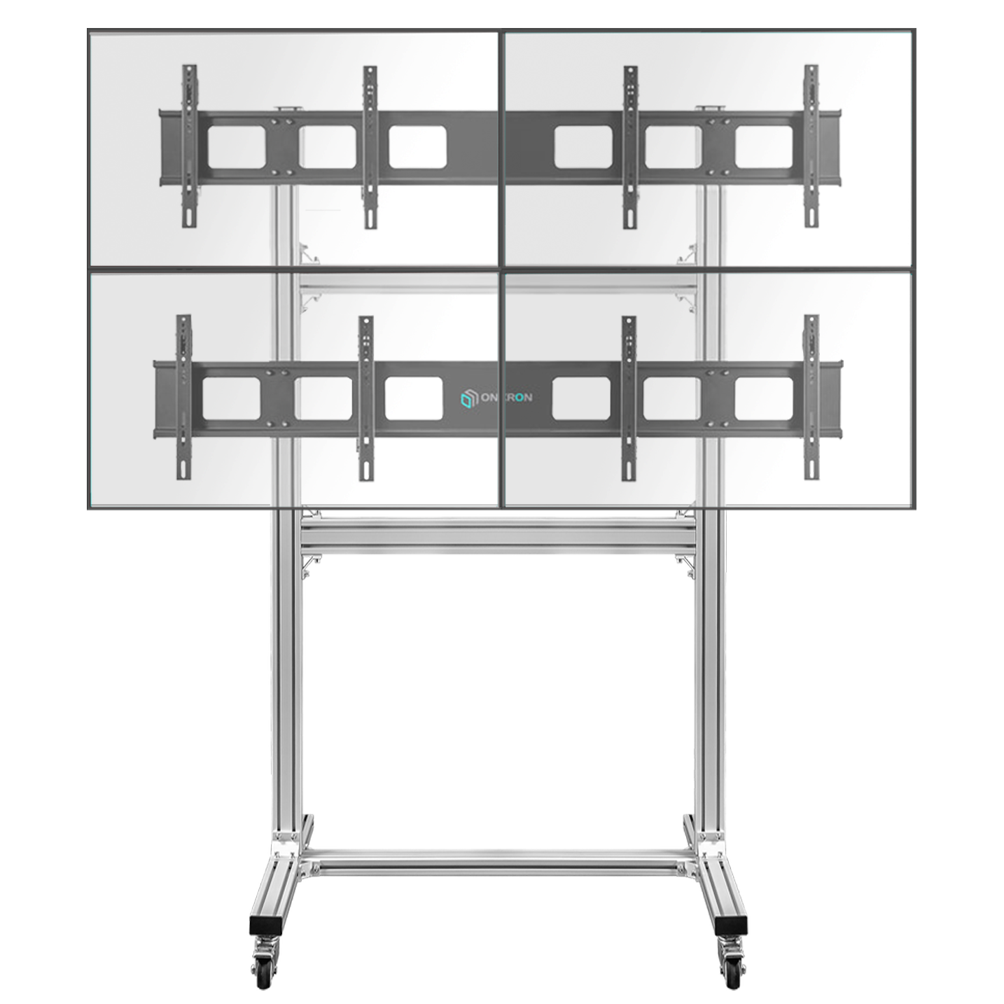 Freestanding Mobile Video Wall Stand for 4 Screens 40"-50" up to 110 lbs ONKRON FSPRO2L-22, Silver