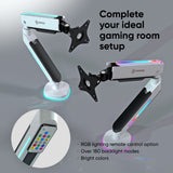 Gaming Monitor Desk Mount 13-34 Inch up to 19.8 LBS with RGB Smart Lighting ONKRON GM25, White