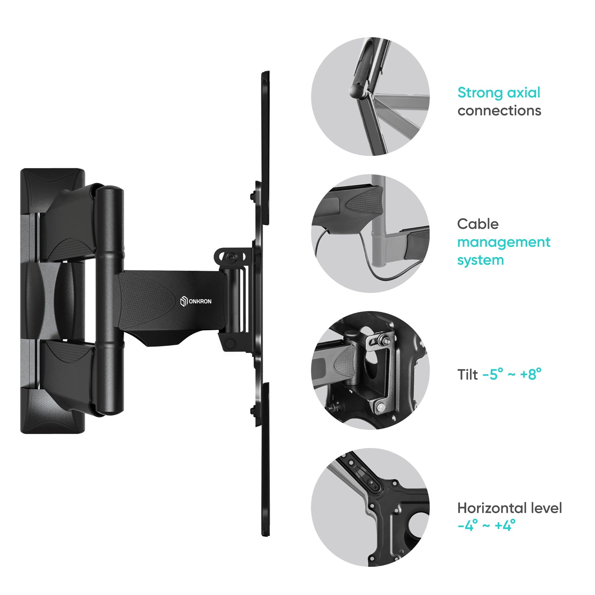 Full Motion TV Wall Mount for 32" to 55-inch Screens up to 77 lbs ONKRON M4, Black