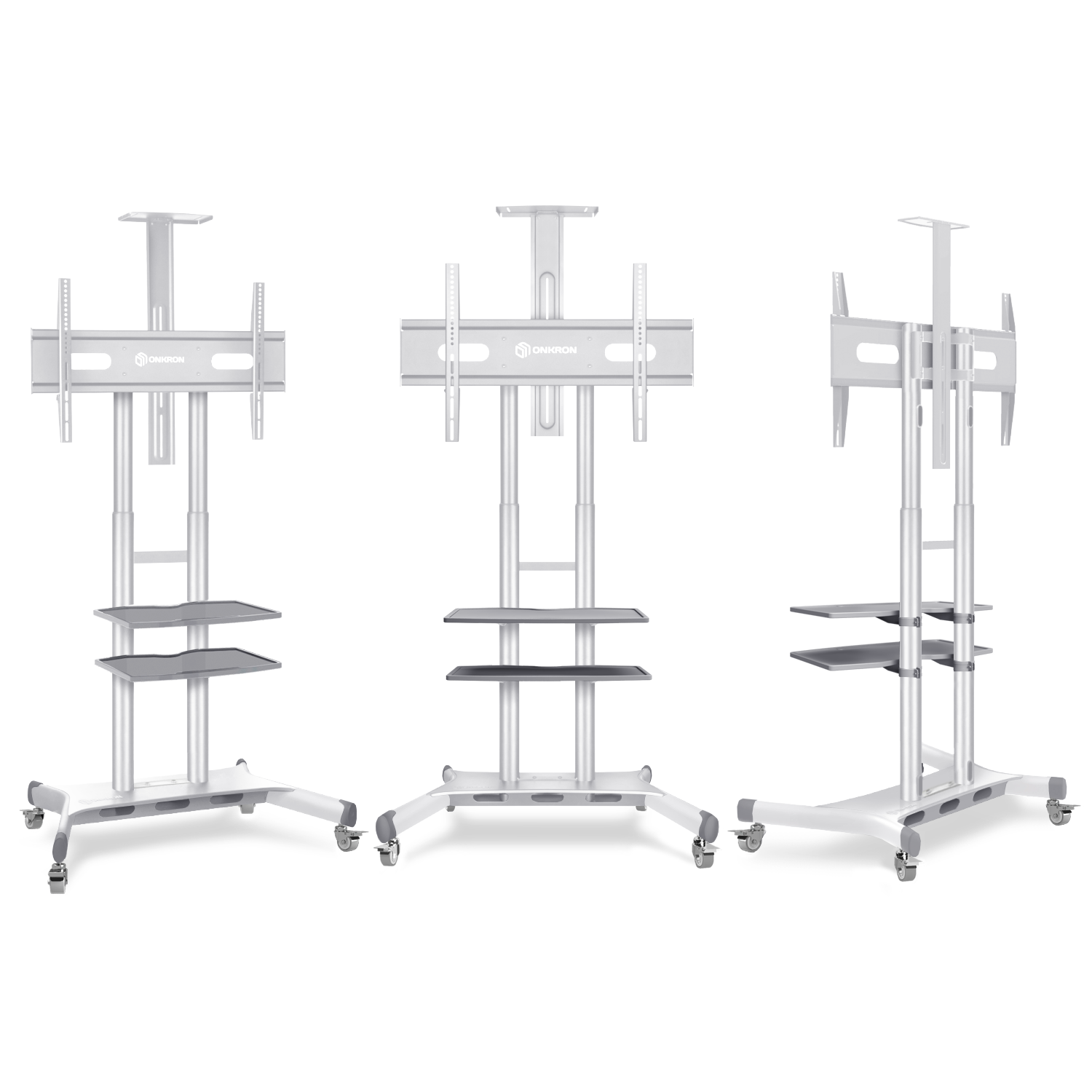 Mobile TV Stand Rolling TV Cart for 50''– 83'' screens up to 200 lbs ONKRON TS1881, White