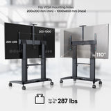 ONKRON Mobile TV stand with bracket 70"-110" Screens up to 287lbs, Black TS2821