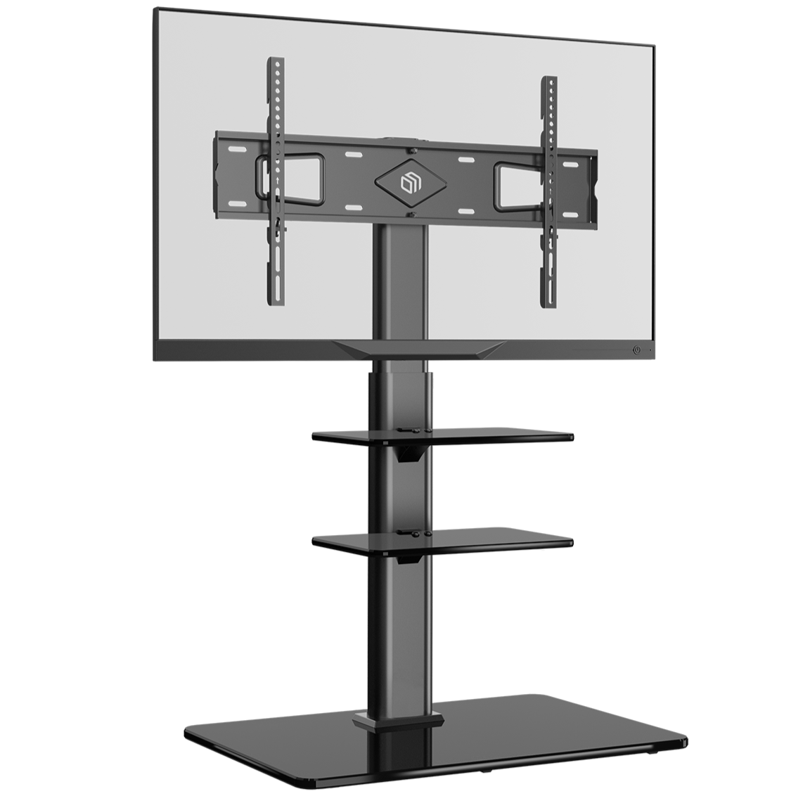 Universal Floor TV Stand Glass Base and Shelves for 32-65" TVs up to 66 lbs ONKRON TS5550, Black