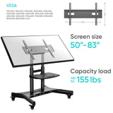 Tilting Mobile TV Stand TV Cart for 50"-83" up to 154 lbs Interactive Screens ONKRON TS1380, Black